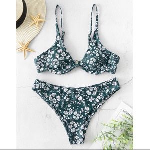 Zaful Green Floral Print Underwire Bikini Set -NWT